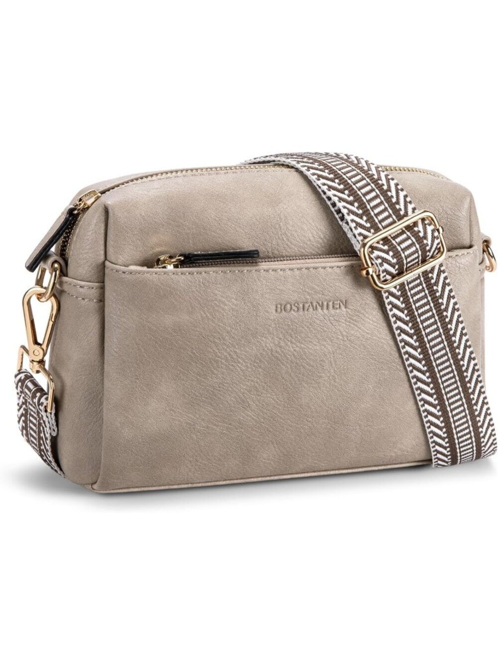 Women's Light Grey Leather Triple Zip Crossbody Bag Purse with Shoulder Straps